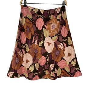 Ann Taylor LOFT Floral A-line Skirt Women 6 Brown Silk Wool Blend Cottagecore